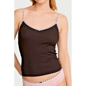 Victoria's Secret flirty cotton rib cami  ribbon slot laced trim V neck L